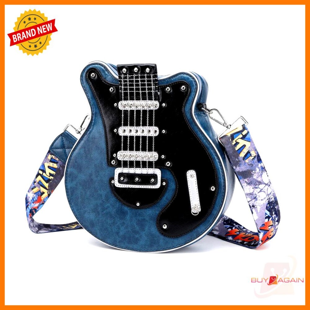 Guitar Shape Crossbody Bag Pu Leather Adjustable Strap Shoulder Bag